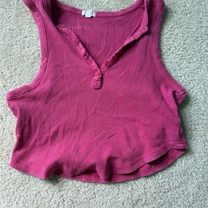 Garage Ribbed Henley Crop Tank Top in Fuchsia